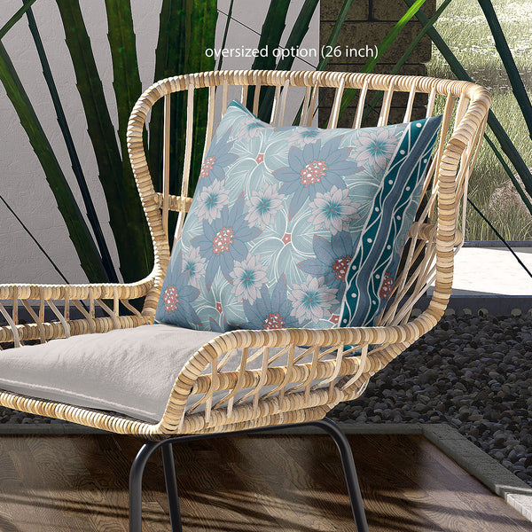 Homeroots 26x26 Blue Red Green Blown Seam Broadcloth Floral Throw Pillow   485416