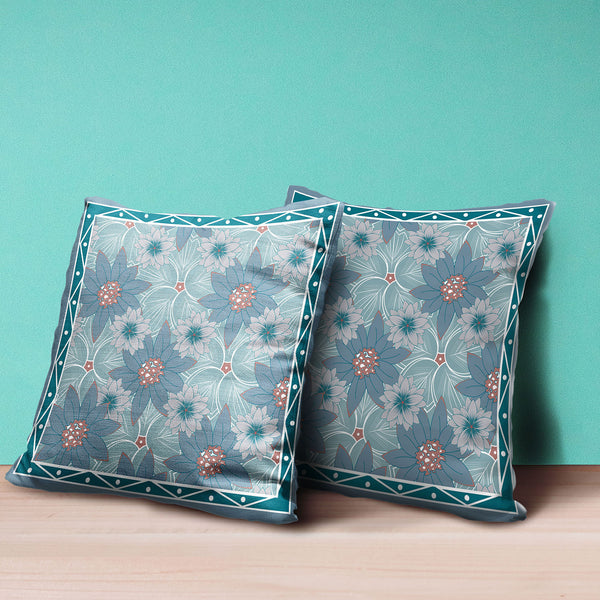 Homeroots 26x26 Blue Red Green Blown Seam Broadcloth Floral Throw Pillow   485416