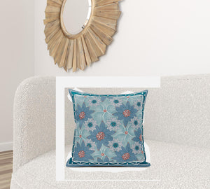 Homeroots 26x26 Blue Red Green Blown Seam Broadcloth Floral Throw Pillow   485416