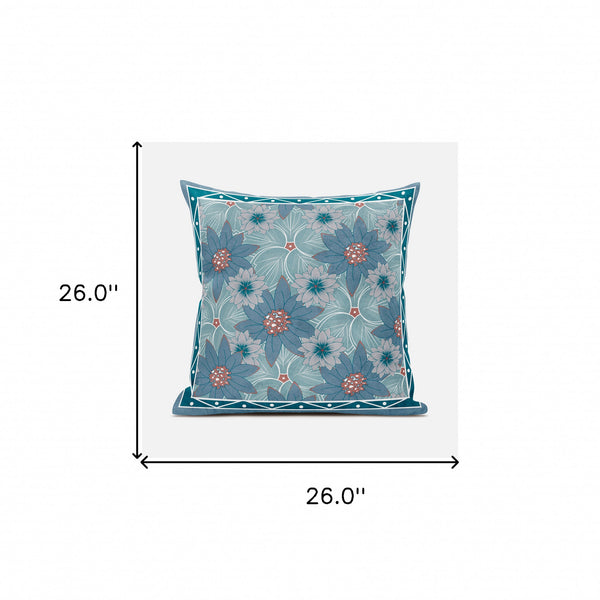 Homeroots 26x26 Blue Red Green Blown Seam Broadcloth Floral Throw Pillow   485416