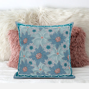 Homeroots 28x28 Blue Red Green Blown Seam Broadcloth Floral Throw Pillow   485417