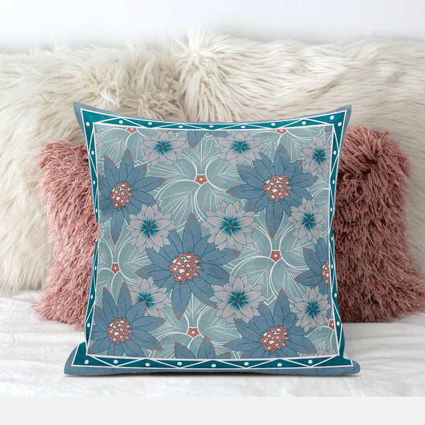 Homeroots 28x28 Blue Red Green Blown Seam Broadcloth Floral Throw Pillow   485417