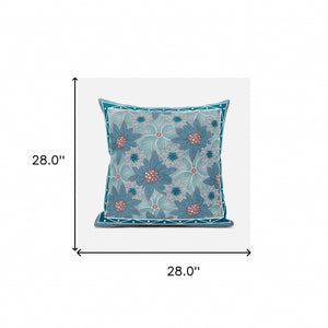 Homeroots 28x28 Blue Red Green Blown Seam Broadcloth Floral Throw Pillow   485417