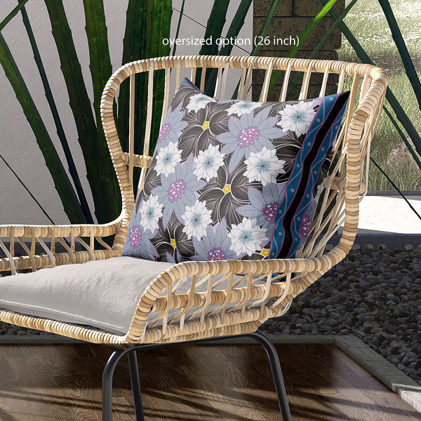 Homeroots 26x26 Gray Black Pink Blown Seam Broadcloth Floral Throw Pillow   485421