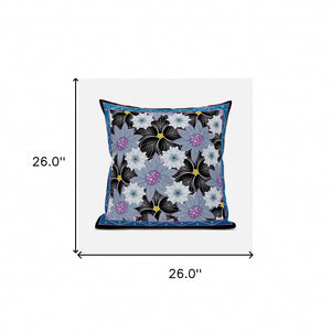 Homeroots 26x26 Gray Black Pink Blown Seam Broadcloth Floral Throw Pillow   485421