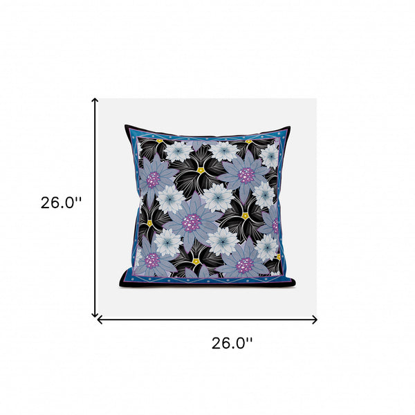 Homeroots 26x26 Gray Black Pink Blown Seam Broadcloth Floral Throw Pillow   485421