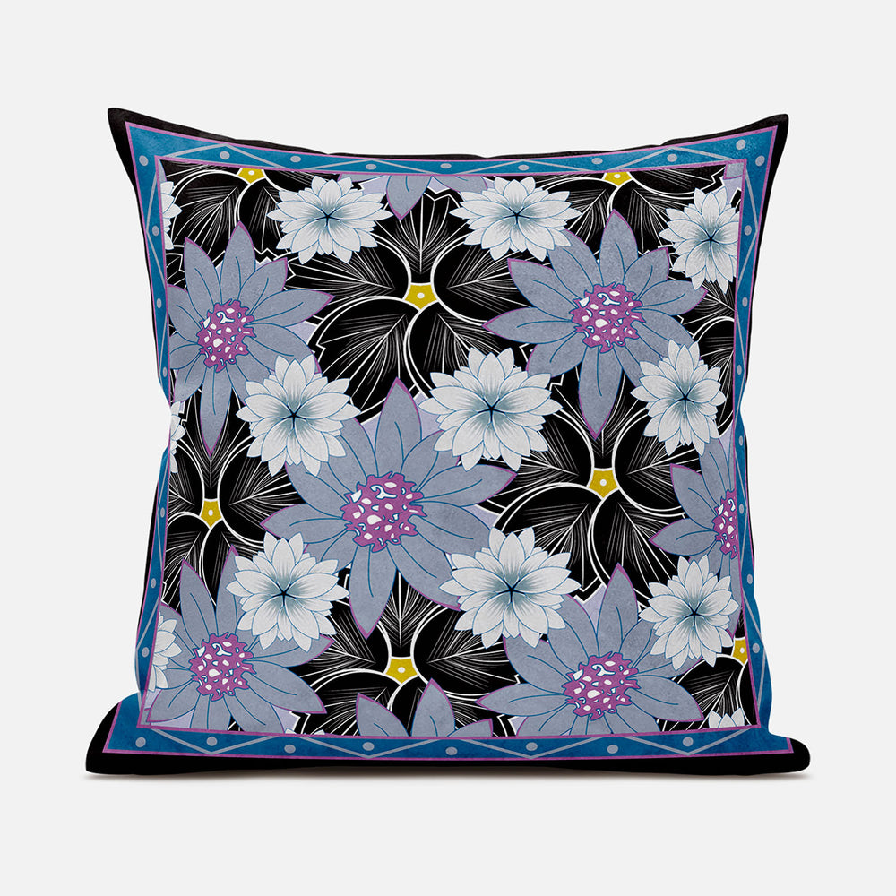 Homeroots 28x28 Gray Black Pink Blown Seam Broadcloth Floral Throw Pillow   485422