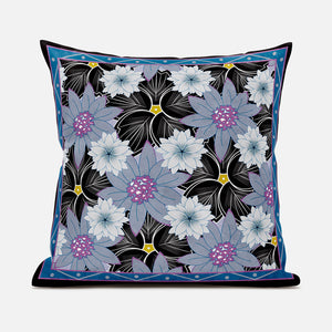 Homeroots 28x28 Gray Black Pink Blown Seam Broadcloth Floral Throw Pillow   485422