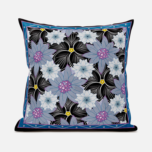 Homeroots 28x28 Gray Black Pink Blown Seam Broadcloth Floral Throw Pillow   485422