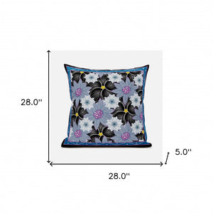 Homeroots 28x28 Gray Black Pink Blown Seam Broadcloth Floral Throw Pillow   485422