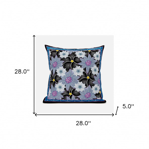 Homeroots 28x28 Gray Black Pink Blown Seam Broadcloth Floral Throw Pillow   485422