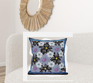 Homeroots 28x28 Gray Black Pink Blown Seam Broadcloth Floral Throw Pillow   485422