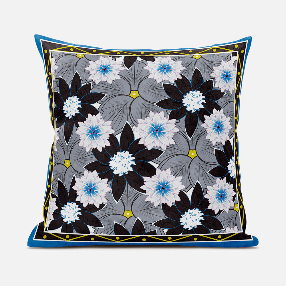 Homeroots 26x26 Gray Brown Blue Blown Seam Broadcloth Floral Throw Pillow   485426