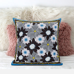 Homeroots 26x26 Gray Brown Blue Blown Seam Broadcloth Floral Throw Pillow   485426