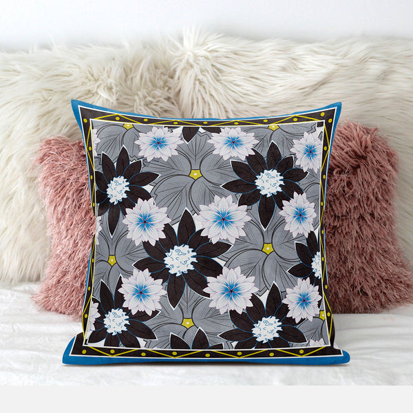 Homeroots 26x26 Gray Brown Blue Blown Seam Broadcloth Floral Throw Pillow   485426
