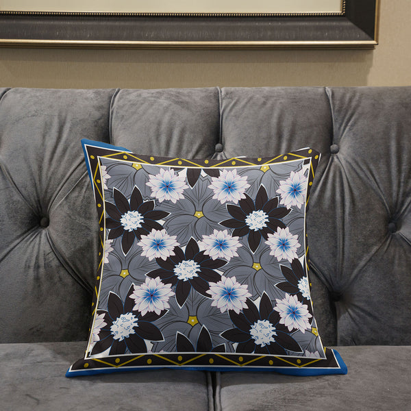 Homeroots 26x26 Gray Brown Blue Blown Seam Broadcloth Floral Throw Pillow   485426