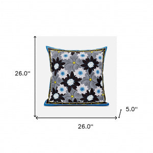 Homeroots 26x26 Gray Brown Blue Blown Seam Broadcloth Floral Throw Pillow   485426