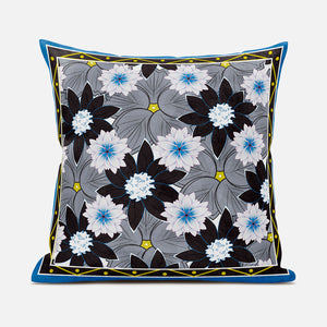 Homeroots 28x28 Gray Brown Blue Blown Seam Broadcloth Floral Throw Pillow   485427