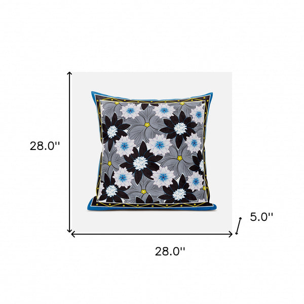 Homeroots 28x28 Gray Brown Blue Blown Seam Broadcloth Floral Throw Pillow   485427