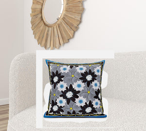 Homeroots 28x28 Gray Brown Blue Blown Seam Broadcloth Floral Throw Pillow   485427