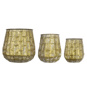 English Elm Set of 3 Distressed Zinc Metal Planters with Aged Golden Finish for Farmhouse Decor W2078P499531