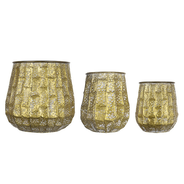 English Elm Set of 3 Distressed Zinc Metal Planters with Aged Golden Finish for Farmhouse Decor W2078P499531