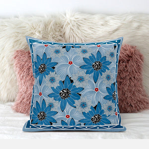 Homeroots 26x26 Gray Blue Blown Seam Broadcloth Floral Throw Pillow   485431