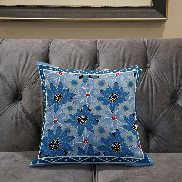 Homeroots 26x26 Gray Blue Blown Seam Broadcloth Floral Throw Pillow   485431