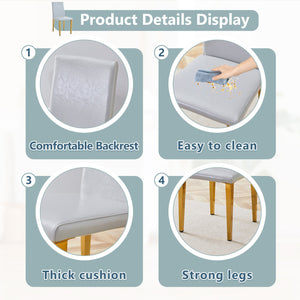 English Elm Two Linen-Cotton Dining Chairs with Sturdy Metal Legs, Breathable Upholstery and Anti-Slip Feet for Comfort and Stability Gold,Light Gray W1151P269060