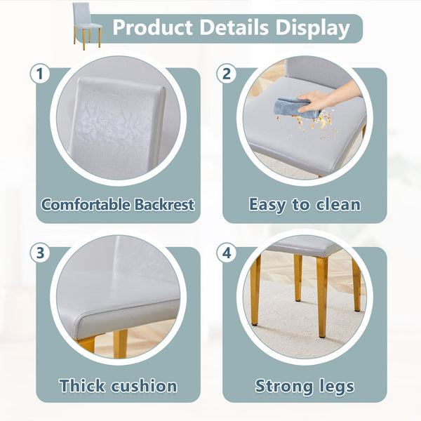 English Elm Two Linen-Cotton Dining Chairs with Sturdy Metal Legs, Breathable Upholstery and Anti-Slip Feet for Comfort and Stability Gold,Light Gray W1151P269060