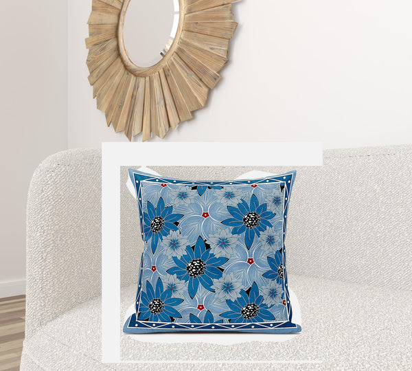 Homeroots 28x28 Gray Blue Blown Seam Broadcloth Floral Throw Pillow   485432