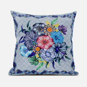 Homeroots 28x28 Blue Pink Gray Blown Seam Broadcloth Floral Throw Pillow   485437