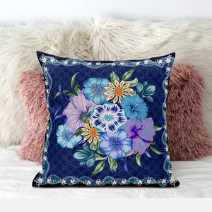 Homeroots 26x26 Indigo Yellow Darkblue Blown Seam Broadcloth Floral Throw Pillow   485441