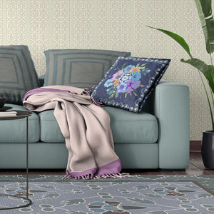 Homeroots 26x26 Indigo Yellow Darkblue Blown Seam Broadcloth Floral Throw Pillow   485441