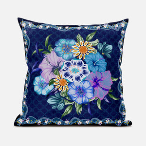 Homeroots 28x28 Indigo Yellow Darkblue Blown Seam Broadcloth Floral Throw Pillow   485442