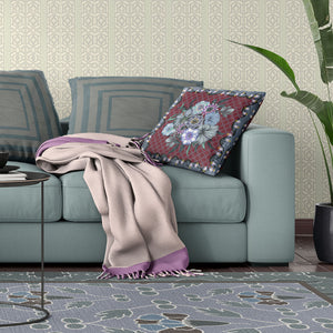 Homeroots 28x28 Red Gray Blown Seam Broadcloth Floral Throw Pillow   485447