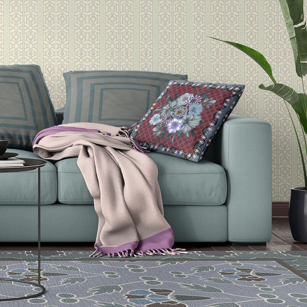 Homeroots 28x28 Red Gray Blown Seam Broadcloth Floral Throw Pillow   485447