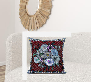 Homeroots 28x28 Red Gray Blown Seam Broadcloth Floral Throw Pillow   485447