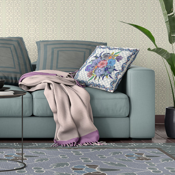 Homeroots 28x28 White Blue Blown Seam Broadcloth Floral Throw Pillow   485452