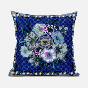 Homeroots 26x26 Blue Gray Blown Seam Broadcloth Floral Throw Pillow   485456