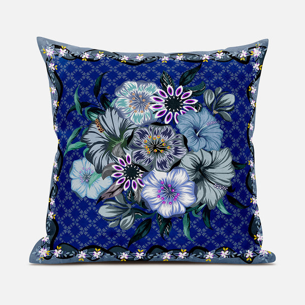 Homeroots 26x26 Blue Gray Blown Seam Broadcloth Floral Throw Pillow   485456
