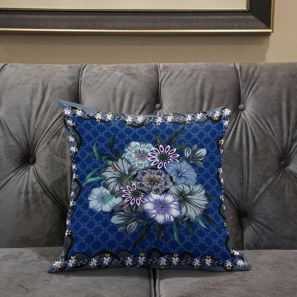 Homeroots 26x26 Blue Gray Blown Seam Broadcloth Floral Throw Pillow   485456
