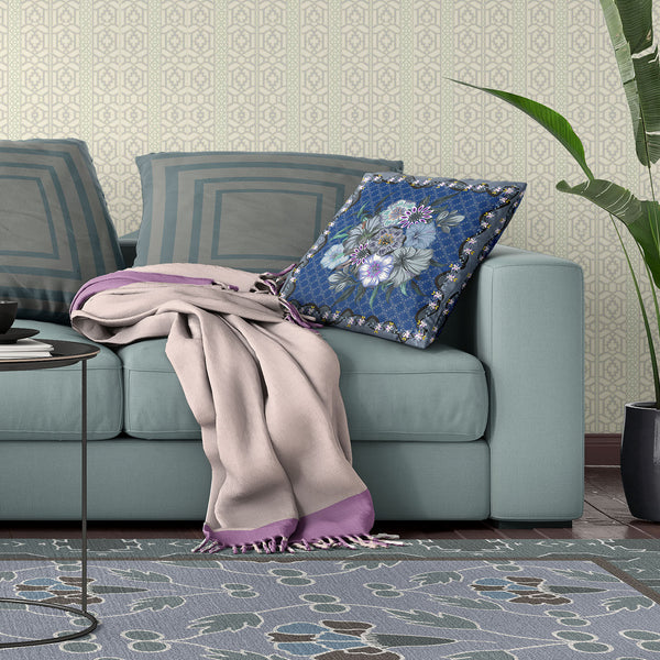 Homeroots 26x26 Blue Gray Blown Seam Broadcloth Floral Throw Pillow   485456