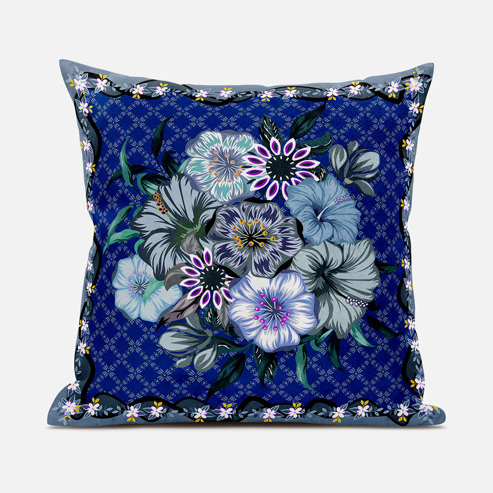Homeroots 28x28 Blue Gray Blown Seam Broadcloth Floral Throw Pillow   485457