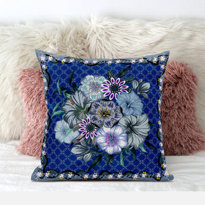 Homeroots 28x28 Blue Gray Blown Seam Broadcloth Floral Throw Pillow   485457