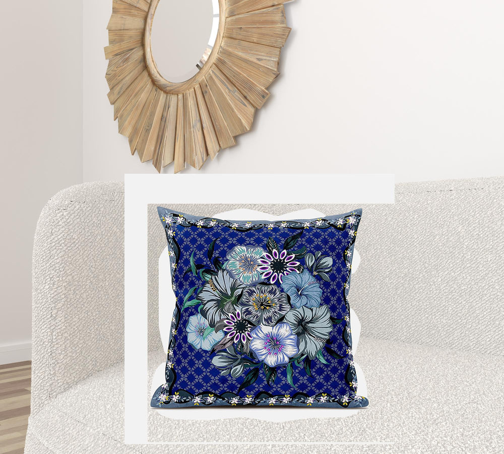 Homeroots 28x28 Blue Gray Blown Seam Broadcloth Floral Throw Pillow   485457