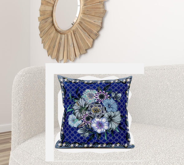 Homeroots 28x28 Blue Gray Blown Seam Broadcloth Floral Throw Pillow   485457