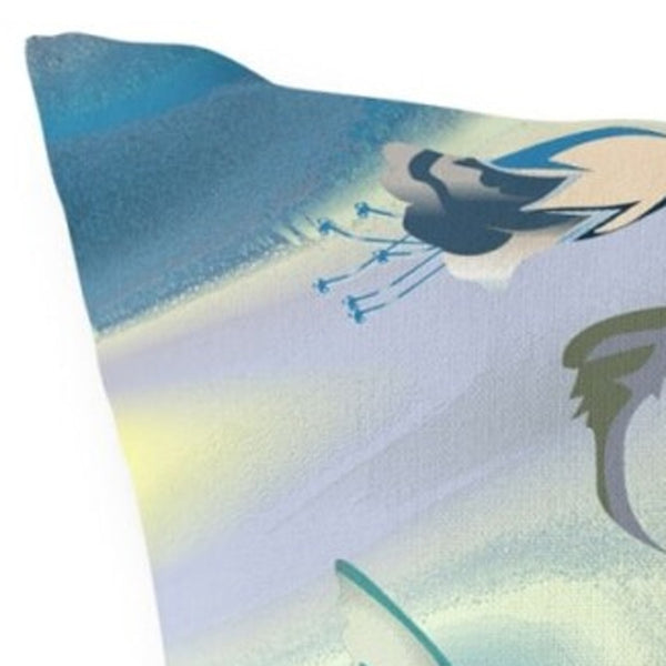 Homeroots 26" X 26" Blue And Yellow Bird Blown Seam Floral Indoor Outdoor Throw Pillow  Polyester And Cotton Blend 485471