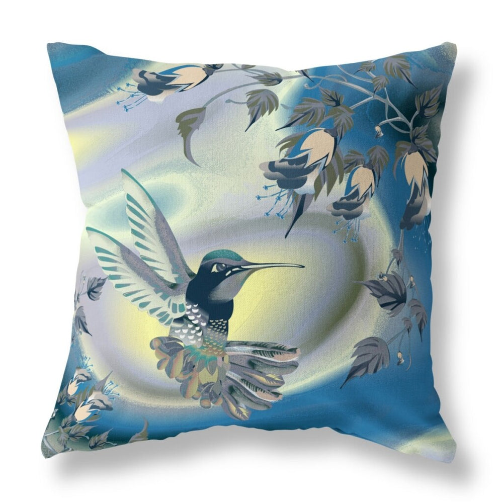 Homeroots 28" X 28" Blue And Yellow Bird Blown Seam Floral Indoor Outdoor Throw Pillow  Polyester And Cotton Blend 485472