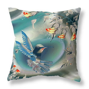 Homeroots 26" X 26" Blue And Gray Bird Blown Seam Floral Indoor Outdoor Throw Pillow  Polyester And Cotton Blend 485481